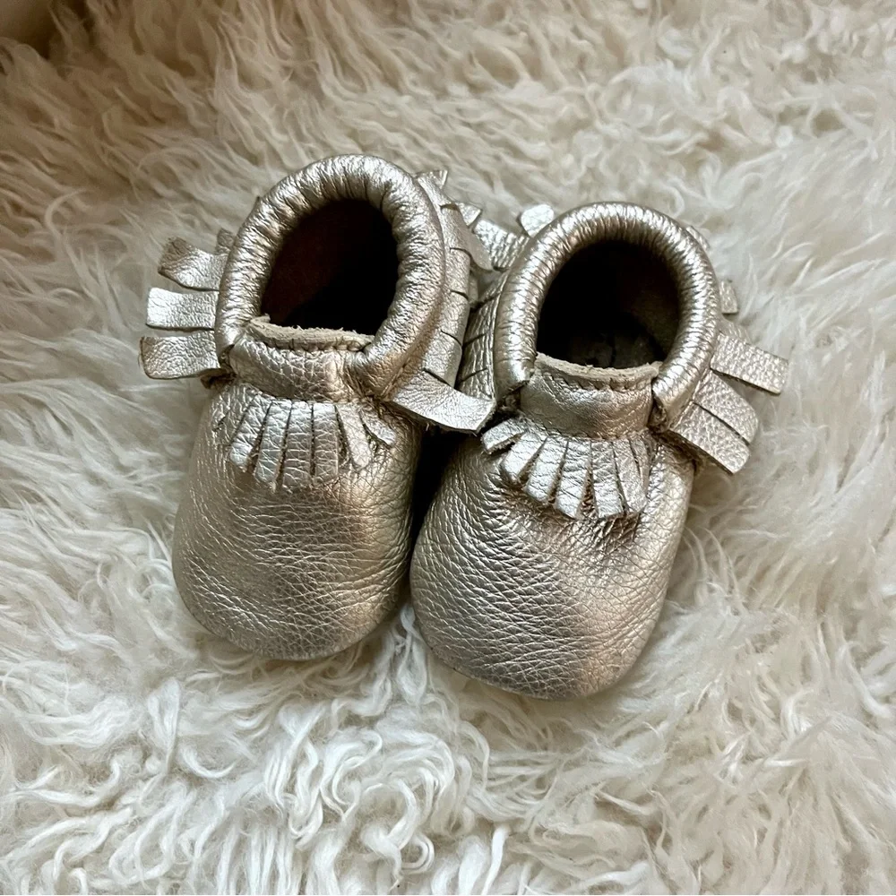 Freshly Picked Metallic Gold Baby Moccasins